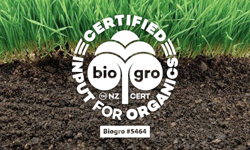 Organic input fertiliser, Biogro certified